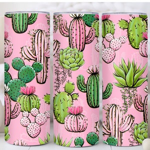 Pink Cactus Plant Tumbler, Tumbler With Cactus Plants, Cute Cactus Tumbler, Cactus Prints Tumbler, Cute Plant Lover Gift