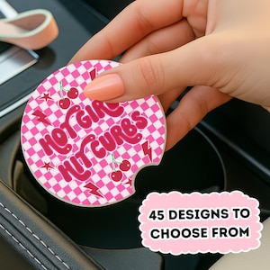 Cute Ceramic Car Cup Coasters Set Of 2, Car Accessories Under 20, Checkered Retro Trendy Designs, New Driver Gift For Her Sister Friend