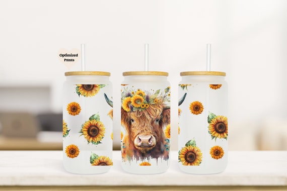 Cute Sunflower Beer Can Iced Coffee Glass Cup With Lid and -  in 2023