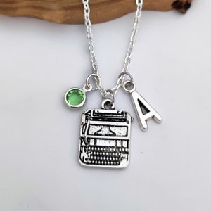 Typewriter necklace with initial and birthstone, Typewriter necklace, personalized Typewriter gift, Typewriter necklace for children.