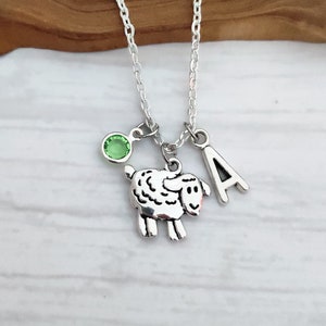Sheep necklace with initial and birthstone, Sheep necklace, personalized Sheep gift, Sheep necklace for children, Sheep gift for children