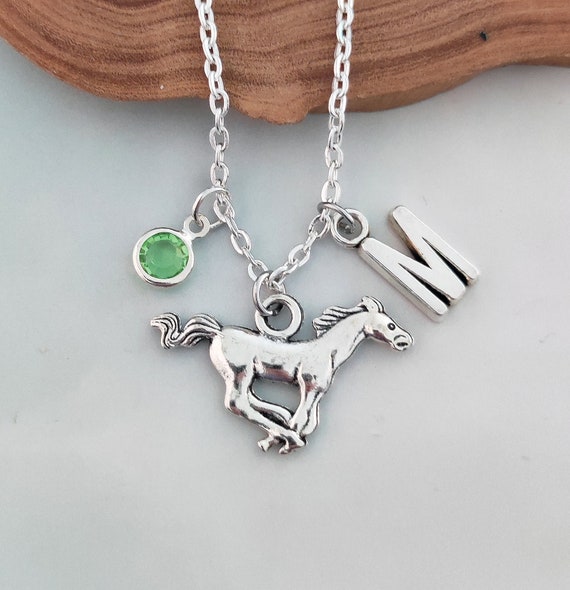 Horse Necklace With Initial and Birthstone Horse Necklace