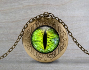 Dragon Eye Locket Hand made pendant - Bronze Dragon photo locket - Antique silver Dragon photo locket - pendant - Photo locket necklace