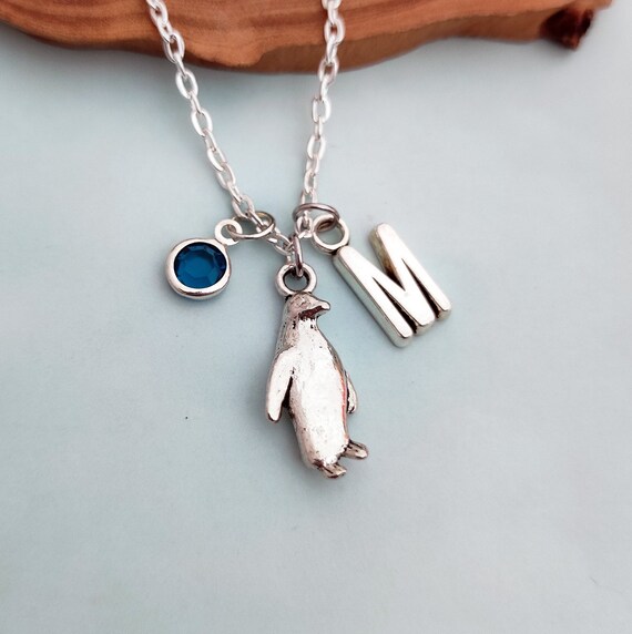 Penguin necklace shop with birthstone