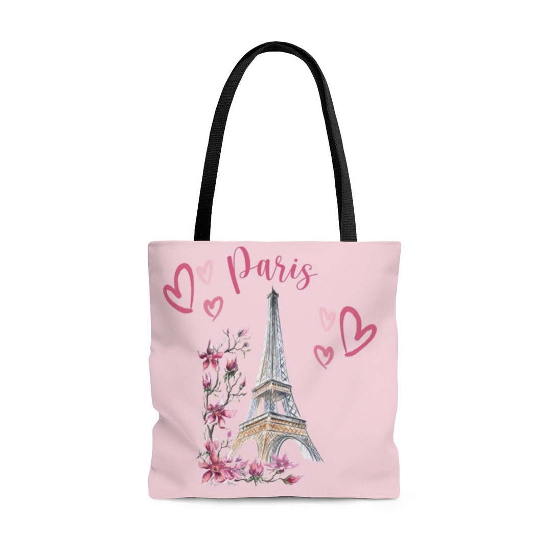 Eiffel Tower Floral Print Pattern Leather Tote Bag