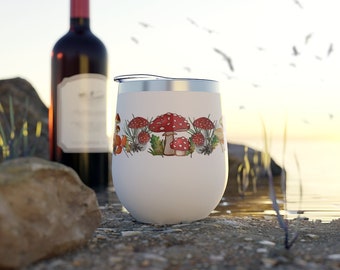 Vaso de vino de hongos Taza de hongos Amantes de los hongos Regalo Cottagecore Taza de café Taza de café Vaso de cobre Taza aislada al vacío 12 oz