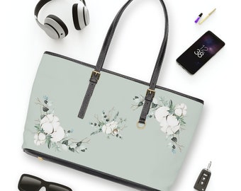 Verde con rosas blancas sostenible vegano PU leather shoulder bag cute cottagecore bag bonus mom bag girlfriend gifts idea boho bag