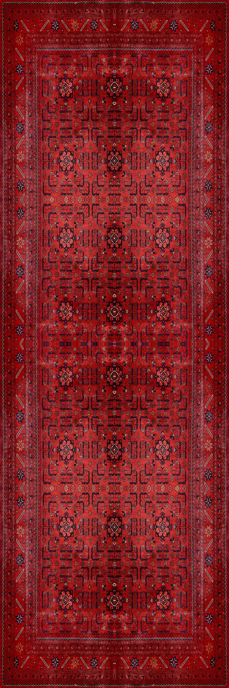 Red Turkish Area Rug, Vintage Traditional Turkmen Geometric Design