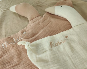 Personalized with name cuddly blanket cuddly blanket goose duck 100% muslin cotton pink beige blue