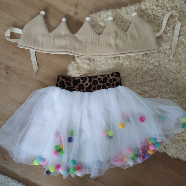 Princess ballerina tulle skirt tutu with pompoms pom pons