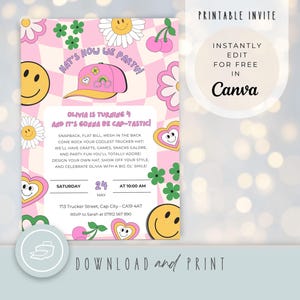 Hut Bar Geburtstag einladen, bearbeitbare druckbare Einladung, DIY Trucker Hut Party einladen für Mädchen Feier, Rosa | HAT001