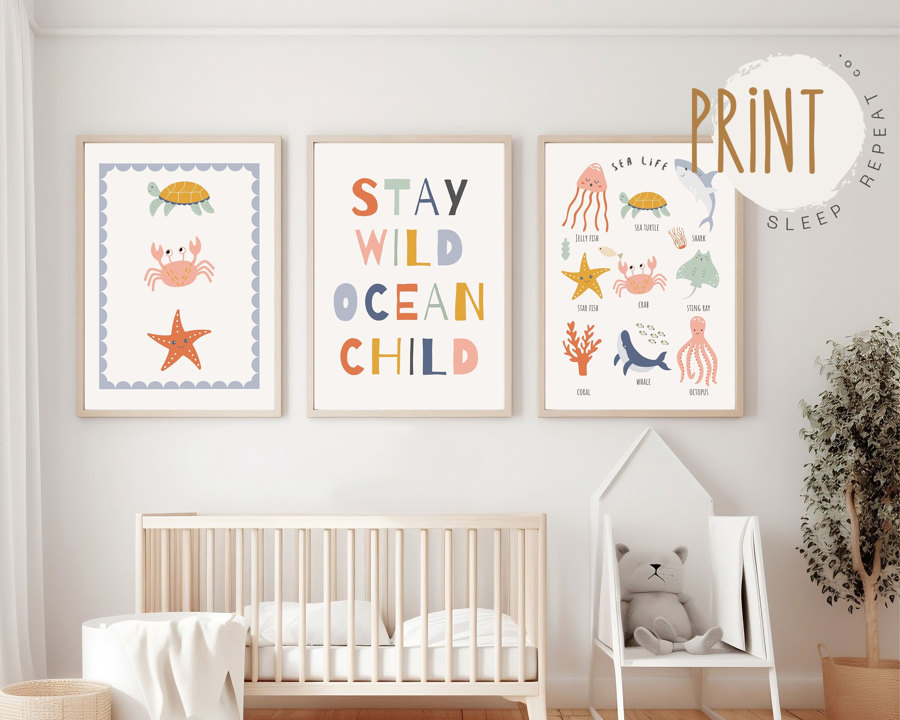 Sea Life Print Ocean Themed Nursery Print Set of 3 by the Sea Decor ...