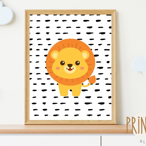 INSTANT DOWNLOAD | Lion Nursery Print - Digital download | Scandi Print for Nursery | Simple Animal Theme Nursery | Jungle Nursery Art