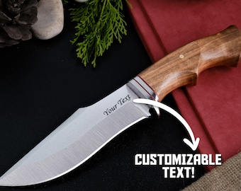 Personalized Bushcraft Knife with Walnut Wood Handle, Leather Sheath, Outdoor Bushcraft, Camping Knife, Survival Tool, Custom Knife