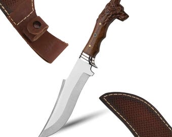 Handmade Hunting Knife, Wolf Head Hunting Knive, Bushcraft Knife, Messer, Camping Knife, Bowie Knife, Survival Gear, Camping Gear