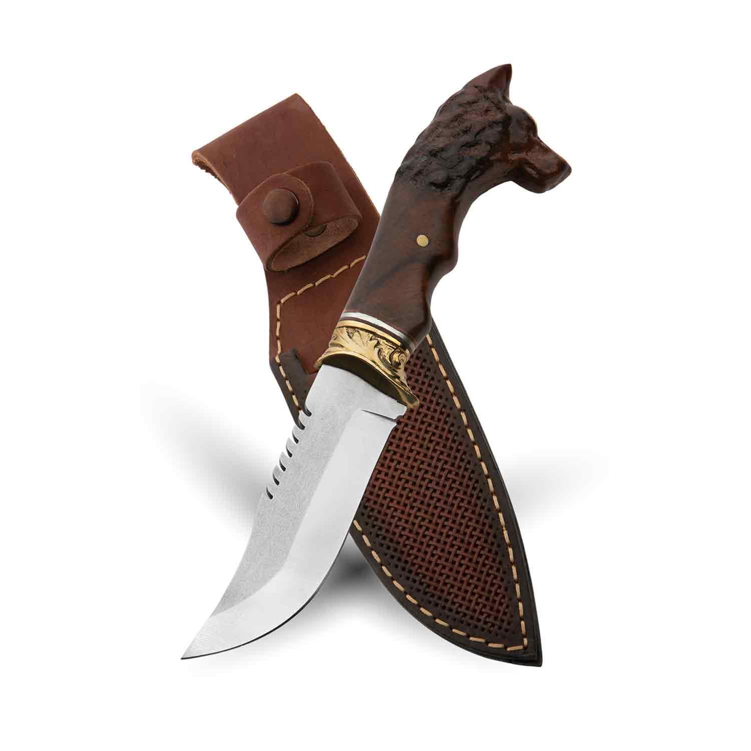 Handmade Hunting Knife, Wolf Head Hunting Knive, Bushcraft Knife, Messer, Camping Knife, Bowie Knife, Survival Gear, Camping Gear