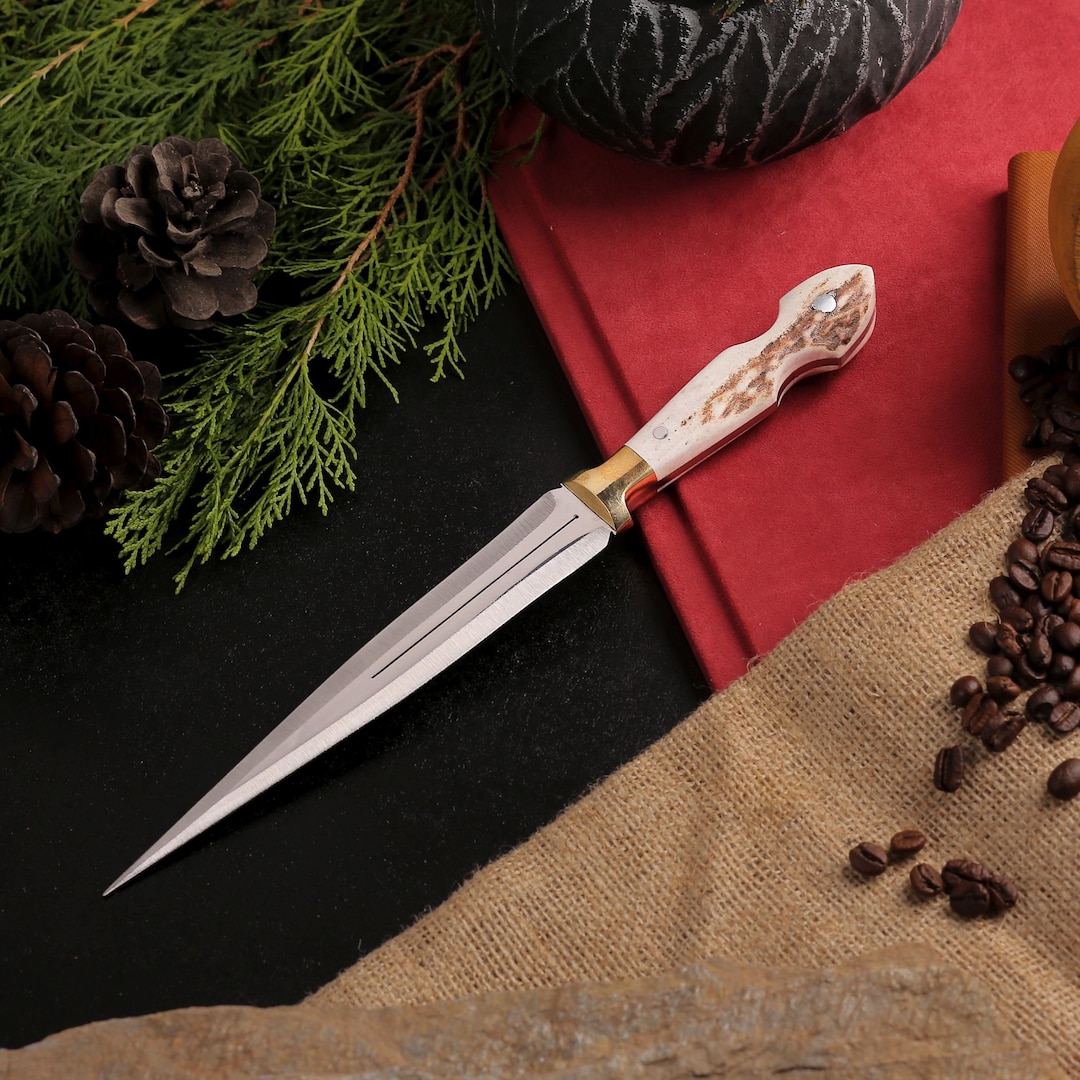 Fairbairn Sykes Knife With Deer Antler Handle Double Edge Knife