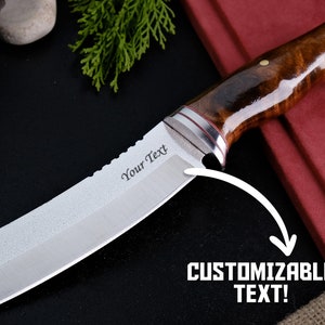 Personalized Bushcraft Knife with Walnut Wood Handle, Custom gift Knife, Leather Sheath, Handmade Knife, Engraved Knife, Survival Tool