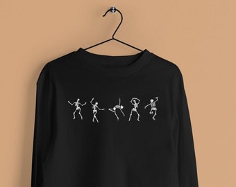 Tanzendes Skelett Langarmshirt, Skelett Print, Tanzendes Skelett, Halloween Skelett Langarmshirt, Lustiges Skelett Shirt