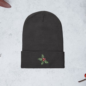 Gorro de punto de muérdago, Gorro bordado, Gorro de Navidad, Gorro de Santa, Gorro de invierno, Gorros de Navidad, Gorro lindo, Gorro adulto