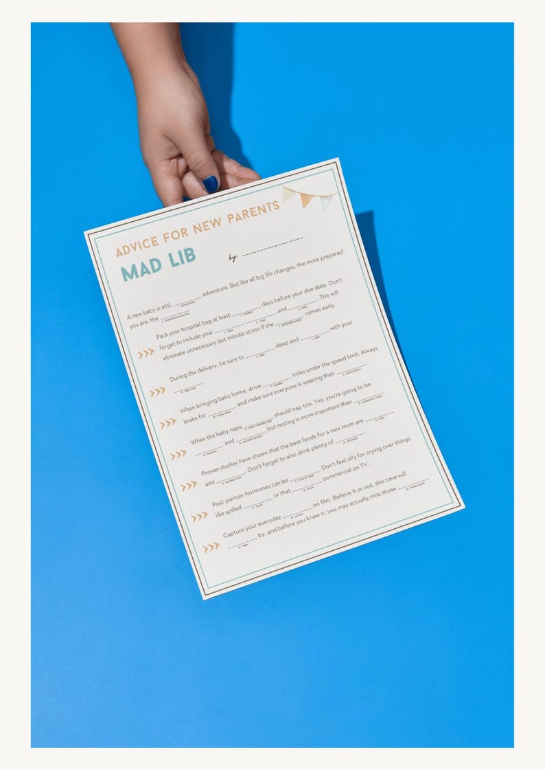 Advice to New Parents Mad Lib - Baby Shower Game (blue Tent Theme) - Etsy