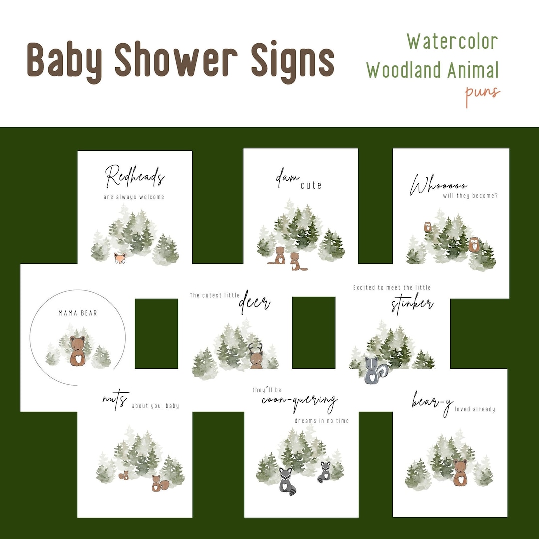 Watercolor Woodland Puns Baby Shower Signs Etsy