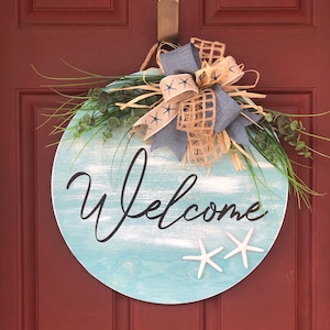 Welcome Coastal Beach Door Hanger | Personalized Beach Front Door Decor