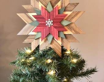 12" Wooden Barn Quilt Mosaic Christmas Tree topper star