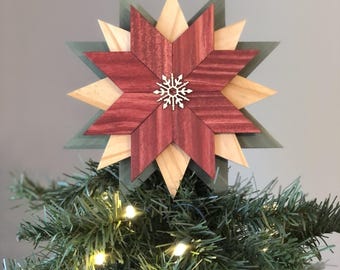 8" Wooden Barn Quilt Mosaic Christmas Tree topper star