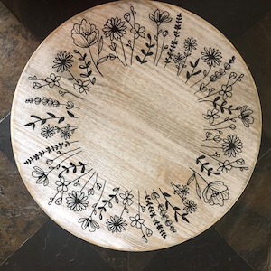 Wildflower Lazy Susan: Black and White Farmhouse Turntable Centerpiece