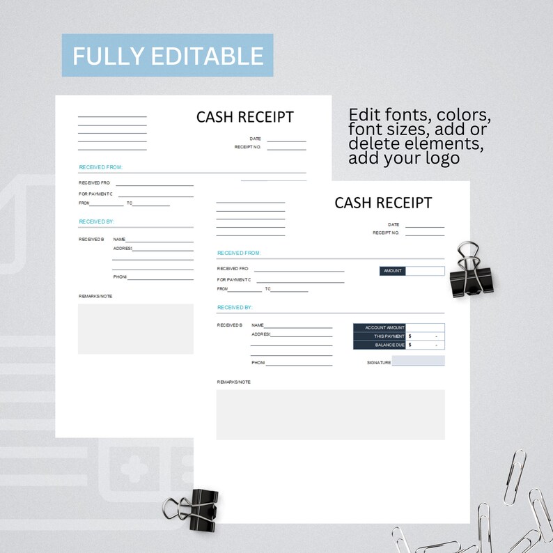 Printable Cash Receipt Template, Sales Receipt Template, Small Business ...