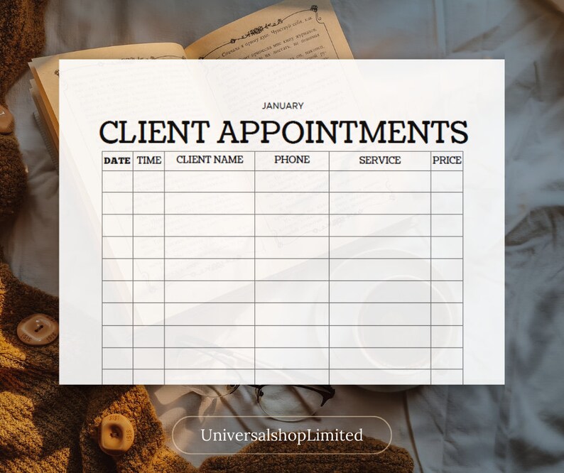 Client Appointment Tracker Client Appointment book Appointment planner Client management tool Client relationship management Printable image 4