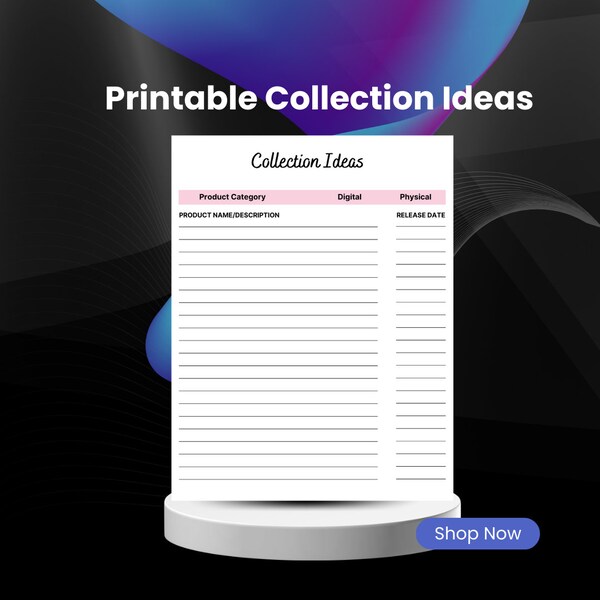 Collection Ideas  |  Printable | Instant Downloads