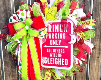 Grinch Wreath, Christmas Grinch Wreath, Grinch Holiday, Grinch Decor, Grinch Front Door