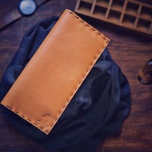 HandStitched Camel Brown Long Wallet Clutch - Billetera Grande Minimalista - Cartera Bifold para Hombres / Mujeres