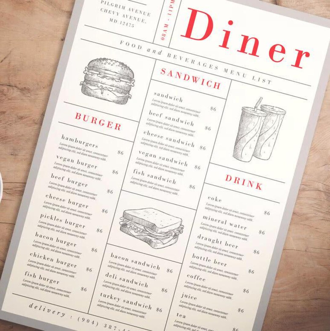 Dinner Menu, Restaurant Menu, Printable Restaurant Menu, Digital Restaurant Menu Template ...