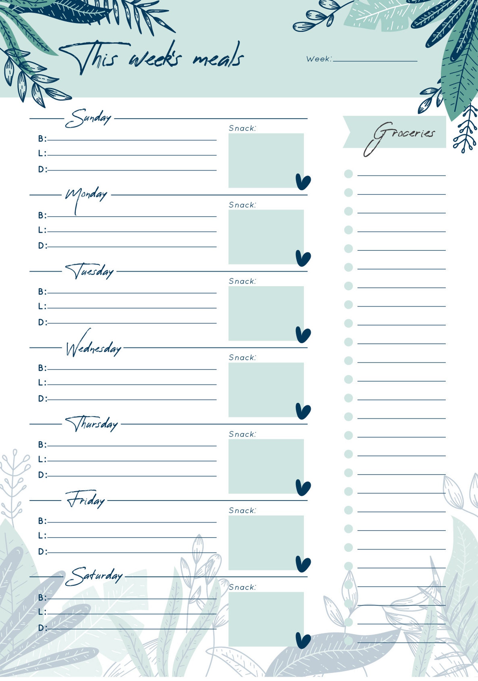 Weekly Meal Planner Printable Weekly Planner Digital Weekly - Etsy