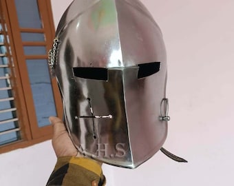 Handmade Medieval Knight Barbute Helmet: Functional Steel Replica, LARP Wearable