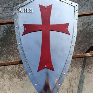 Medieval Armor Knight Templar Crusader Shield | Red Cross Combat Handmade Shield | Larp Cosplay Costume Battle  Halloween / Christmas Gift