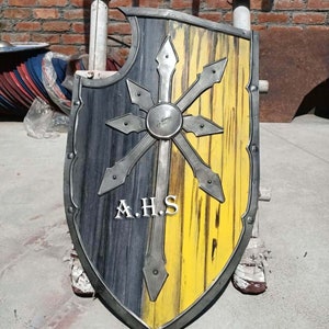 Crusader Wood Shield, Medieval Battle Warrior Shield, LARP SCA Reproduction