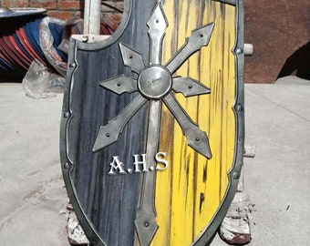 Crusader Wood Shield, Medieval Battle Warrior Shield, LARP SCA Reproduction