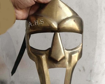 Handmade MF Doom Mask: 18g Mild Steel Gladiator Replica in Antique Brass Finish
