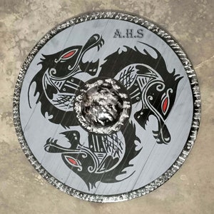 Viking Wooden Medieval Dragon Face Round shield Wall Art Warrior Knight 24 Inches For Thanks giving gift- Halloween gift- Christmas