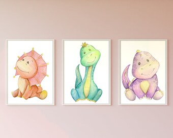 Dinosaur Print Set of 3 ~ Kids Gallery Wall Set  ~ Dinosaur Wall Art ~ Dinosaur Nursery ~ Kids Room Wall Art ~ Printable Digital Download