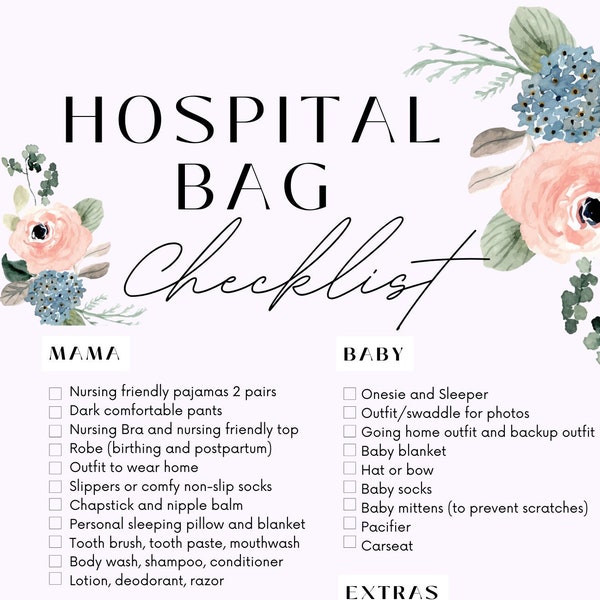 Hospital Bag Checklist, Pack list, downloadable Checklist, Complete Hospital Bag checklist