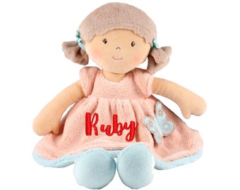 BONIKKA PERSONALISED EMBROIDERED  Butterfly Peach Rag Doll 35cm