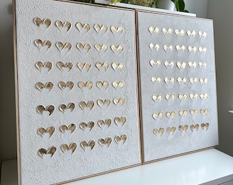 Gold Heart Textured Wall Art, White canvas Painting, Gold Leaf Love Decor Glam Nursery