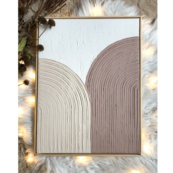 Arte Texturizado - Dos Arcos - Arcos Texturizados - Color beige y marrón - Enmarcado - Marco de madera - Lienzo con marco de madera - Arte hecho a mano