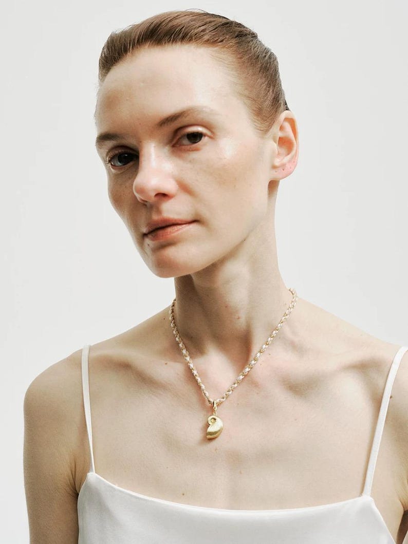 Shell Chandelie Rwith Rope Shell Pendant Braided Cord Necklace, Coastal Choker in Pink Gold or ...