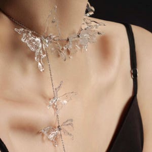 Adjustable Resin Butterfly Choker Necklace: 3D Print Movable Pendant, Titanium Steel Chain